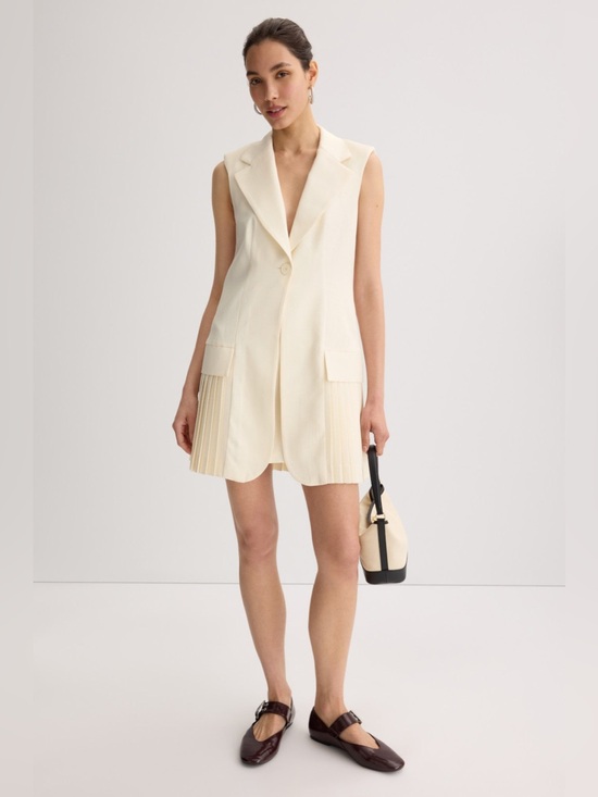 Sandro Dresses & Skirts - Sandro Cream Sleeveless Pleated Blazer Dress